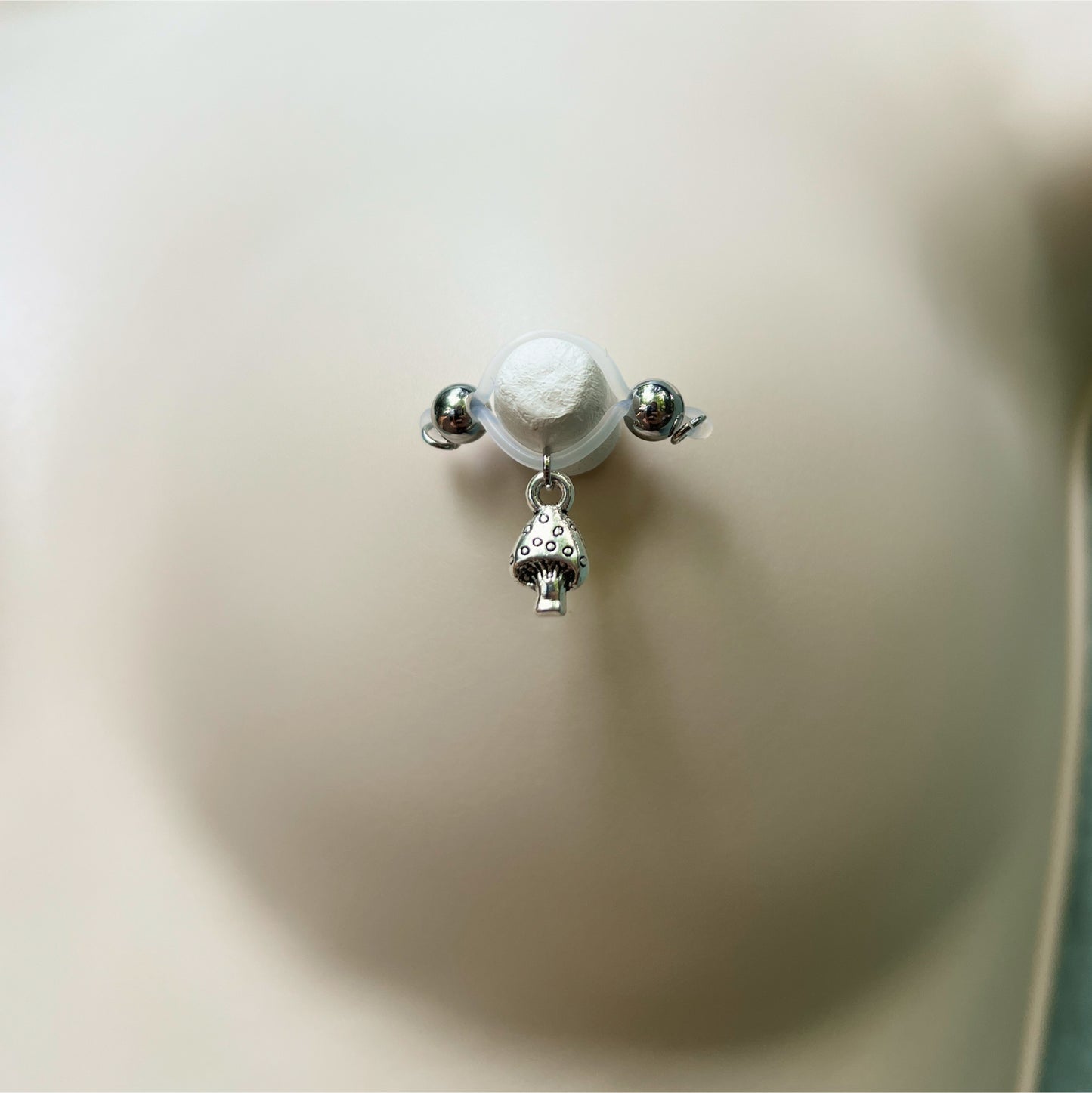 Silver Mushroom Nipple Jewelry - Fake Nipple Piercing / Nipple Jewelry Non Piercing