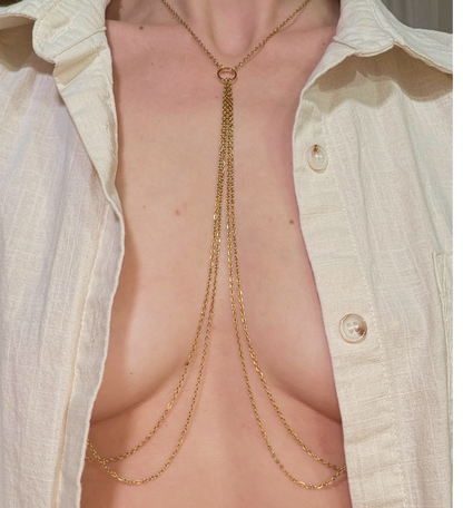 Choker to Nipple Rings - Faux Nipple Piercing Body Chain Jewelry / Chain Bra