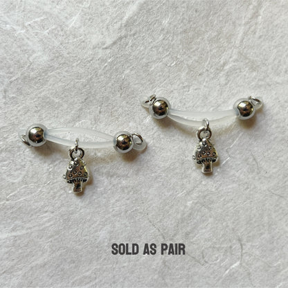 Silver Mushroom Nipple Jewelry - Fake Nipple Piercing / Nipple Jewelry Non Piercing