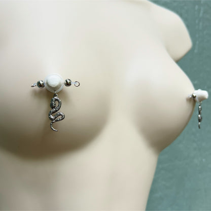 Silver Snake Nipple Jewelry - Fake Nipple Piercing / Nipple Jewelry Non Piercing