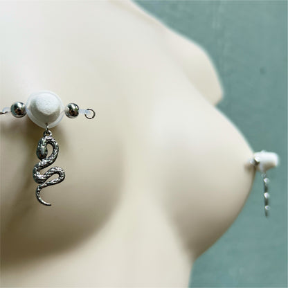 Silver Snake Nipple Jewelry - Fake Nipple Piercing / Nipple Jewelry Non Piercing
