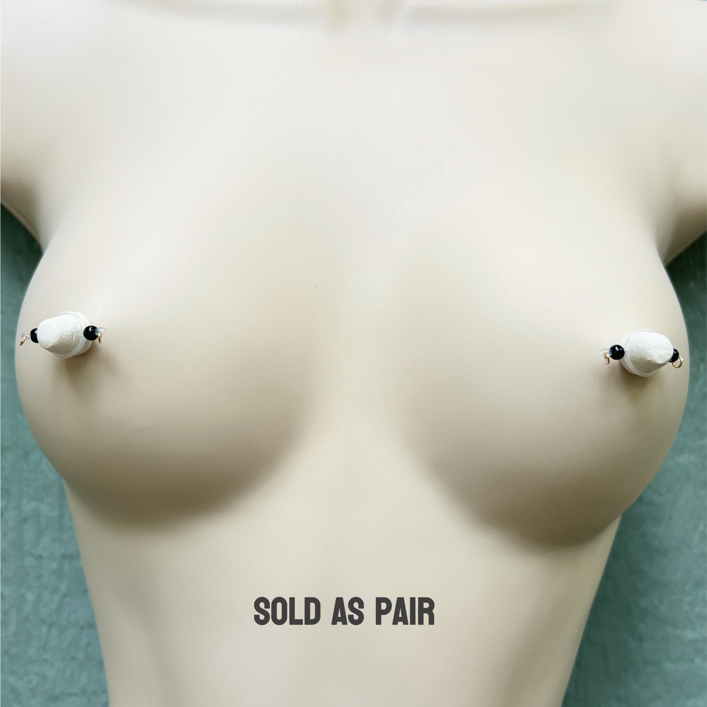 Black Minimalist Non Piercing - Barbell Nipple Rings / Faux Nipple Piercing
