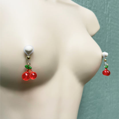 Cherry Nipple Jewelry - Faux Nipple Piercing / Non Piercing Nipple Jewelry