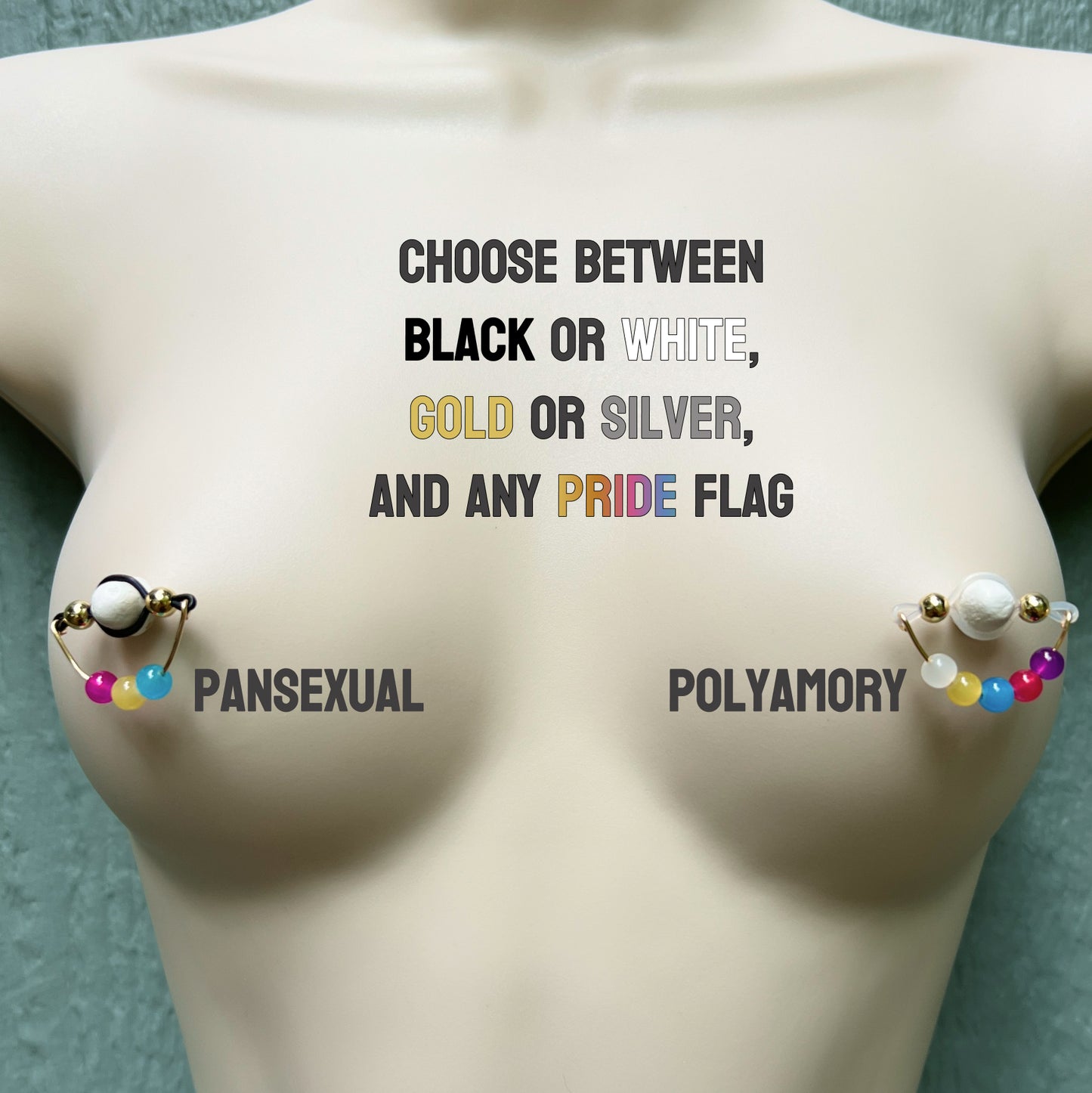 Custom Pride Nipple Shield Non Piercing - Faux Nipple Piercing - LGBTQ+ Nipple Jewelry