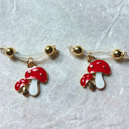 Mushroom Charm Faux Nipple Piercing - Barbell Nipple Rings / Nipple Jewelry Non Piercing