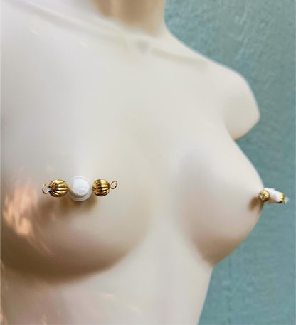 Gold Melon - Barbell Nipple Rings / Faux Nipple Piercing