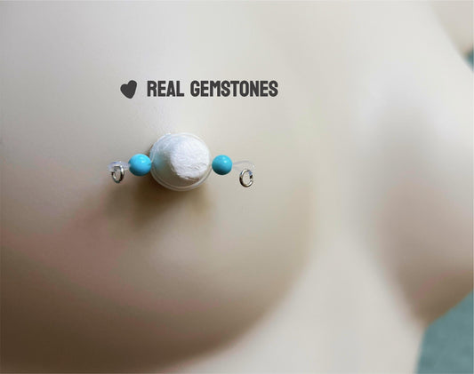 minimalist nipple non piercing with small turquoise bead, small nipple piercing barbell