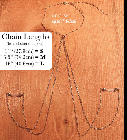Choker Double Nipple Chain - Faux Nipple Piercing Body Chain Jewelry / Boho Chain Bra