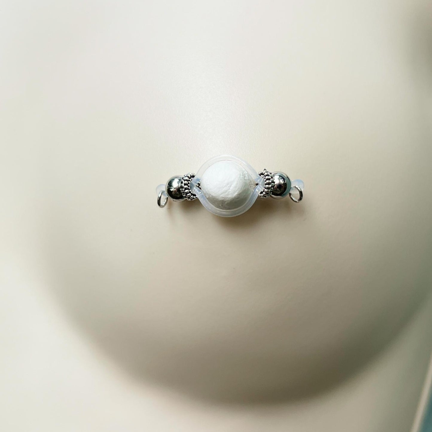 Roundel & Silver Barbell Faux Nipple Piercing - Barbell Nipple Rings / Non Piercing Nipple Jewelry