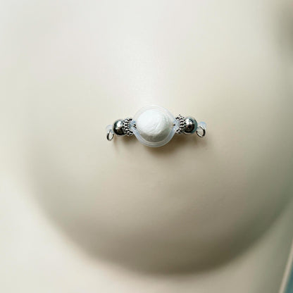 Roundel & Silver Barbell Faux Nipple Piercing - Barbell Nipple Rings / Non Piercing Nipple Jewelry