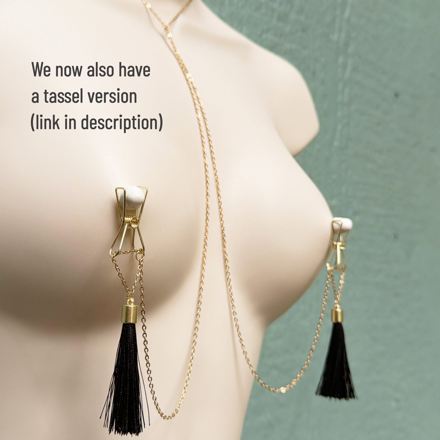 Dainty Nipple Clamps with Tassels - BDSM Body Chain Jewelry / Bra Chain Harness