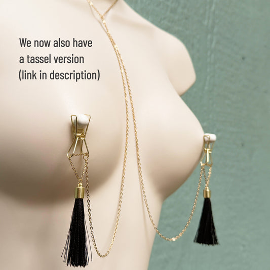 Dainty Nipple Clamps with Tassels - BDSM Body Chain Jewelry / Bra Chain Harness