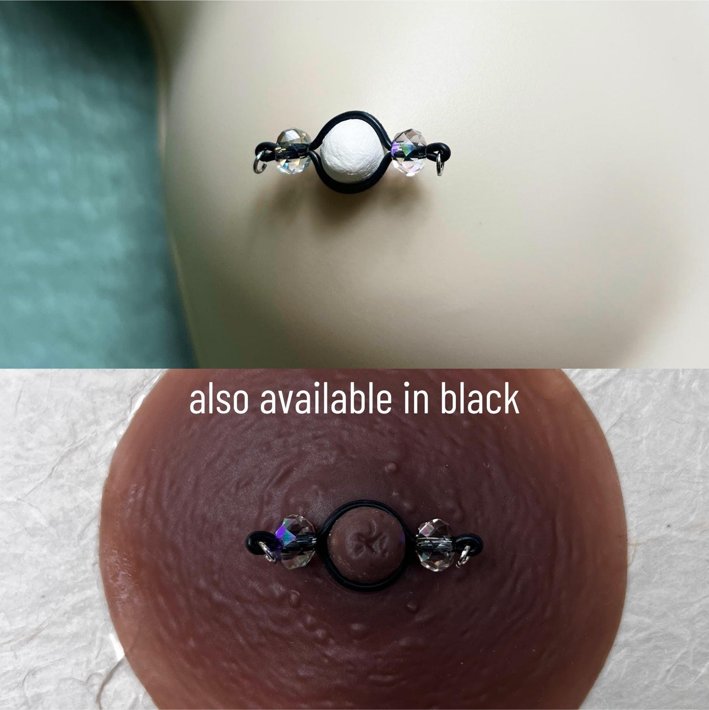 Classic Sparkly Barbell Nipple Rings / Faux Nipple Piercing / Nipple Chain Piercing