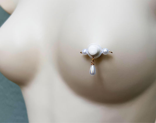 Little Pearl Charm - Pearl Barbell Nipple Rings / Faux Nipple Piercing
