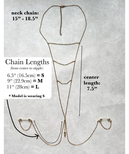Horizontal Choker Necklace to Faux Nipple Piercing - Body Chain Jewellery / Bra Chain Necklace