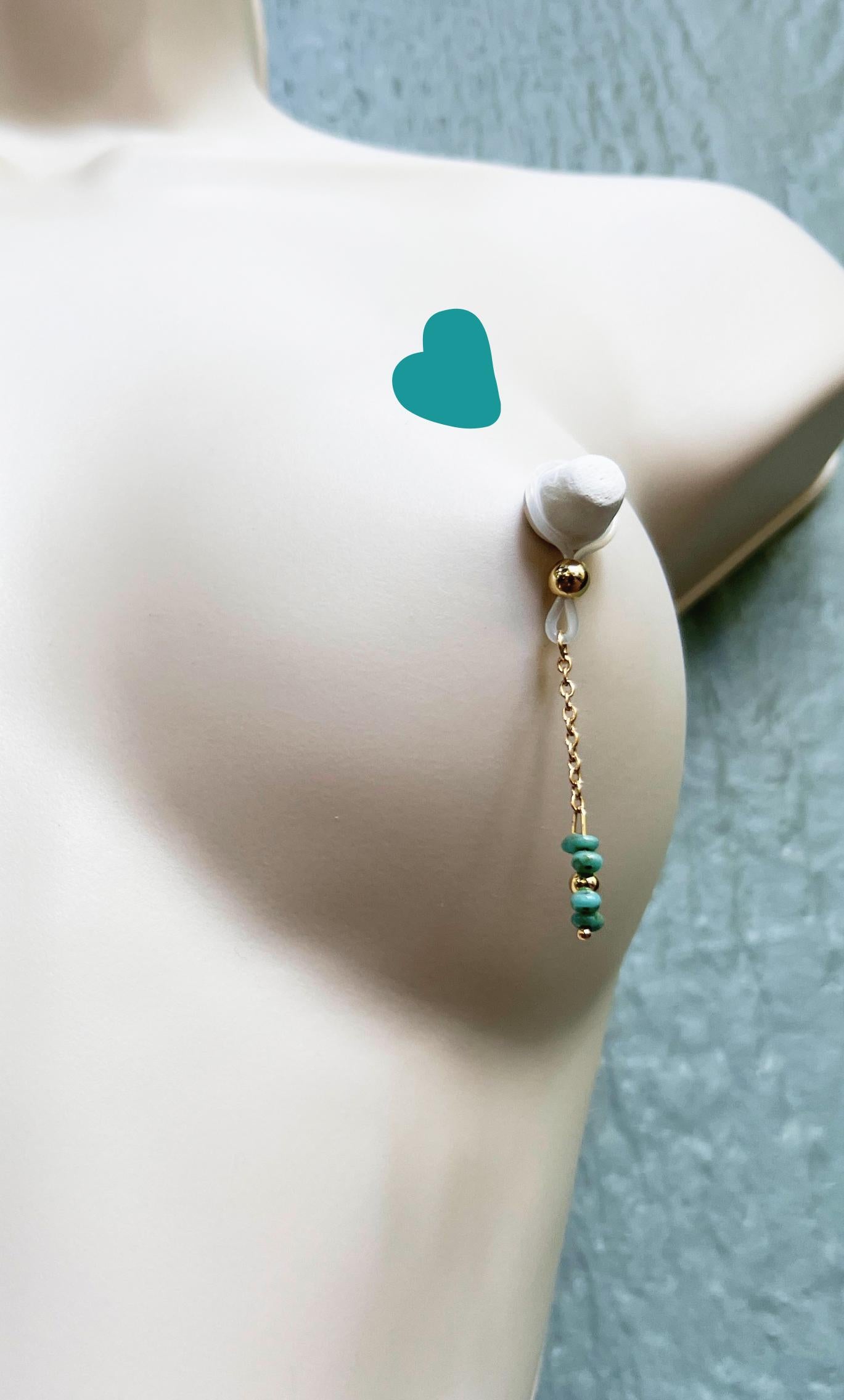 Turquoise Crystal Nipple Jewelry Dangle - Faux Nipple Piercing / Non Piercing Nipple Jewelry