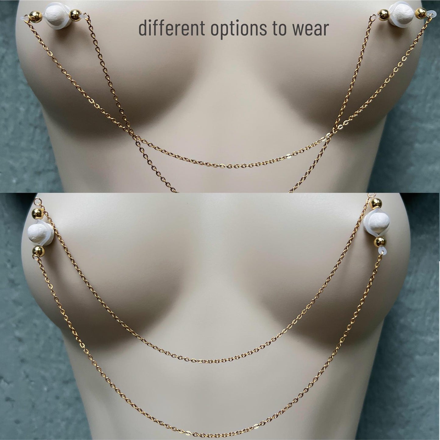 Double Nipple Chains - Faux Nipple Piercing / Body Chain to Nipple Jewelry / Bra Chain