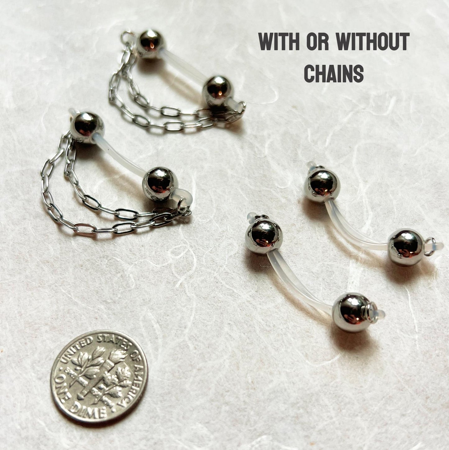 Large Silver Barbell Nipple Jewelry - Fake Nipple Piercing / Nipple Jewelry Non Piercing