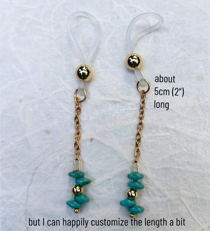 Turquoise Crystal Nipple Jewelry Dangle - Faux Nipple Piercing / Non Piercing Nipple Jewelry