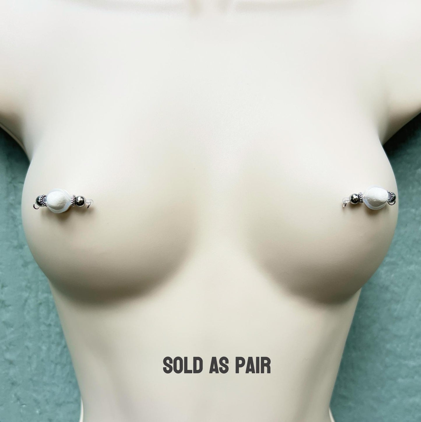 Roundel & Silver Barbell Faux Nipple Piercing - Barbell Nipple Rings / Non Piercing Nipple Jewelry