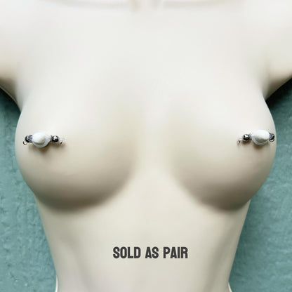 Roundel & Silver Barbell Faux Nipple Piercing - Barbell Nipple Rings / Non Piercing Nipple Jewelry