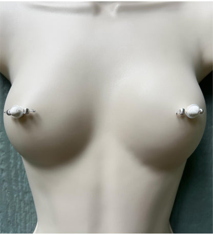 Silver Melon Barbell Nipple Jewelry - Faux Nipple Piercing Body Jewelry / Nipple Rings