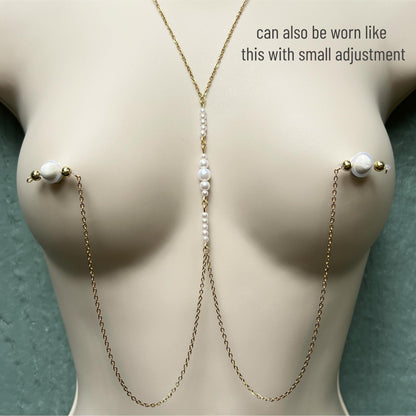 Pearl Nipple Chain to Faux Nipple Non Piercing / Body Chain Bra Jewelry