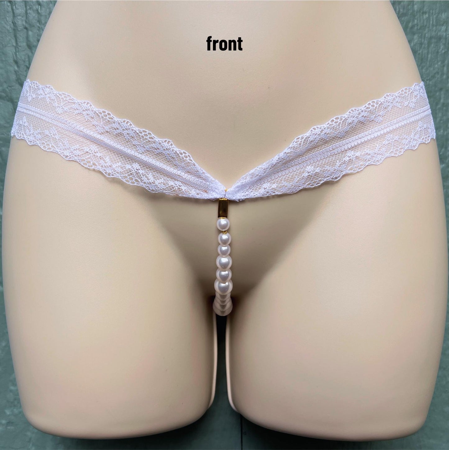 White Pearl Panties with Bow - Crotchless Panties / Pearl Thong White Wedding Lingerie
