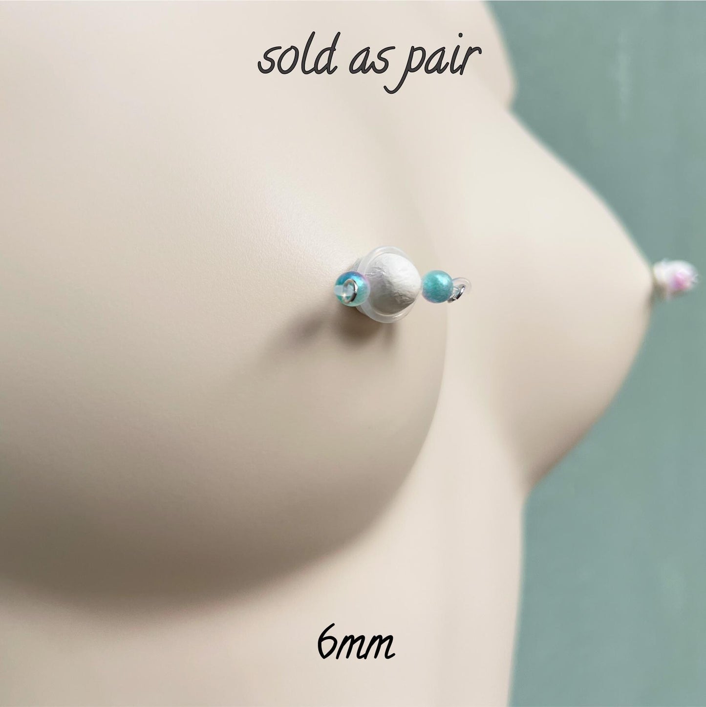 Colorful Pearl Barbell Nipple Rings / Faux Nipple Piercing / Non Piercing Nipple Jewelry