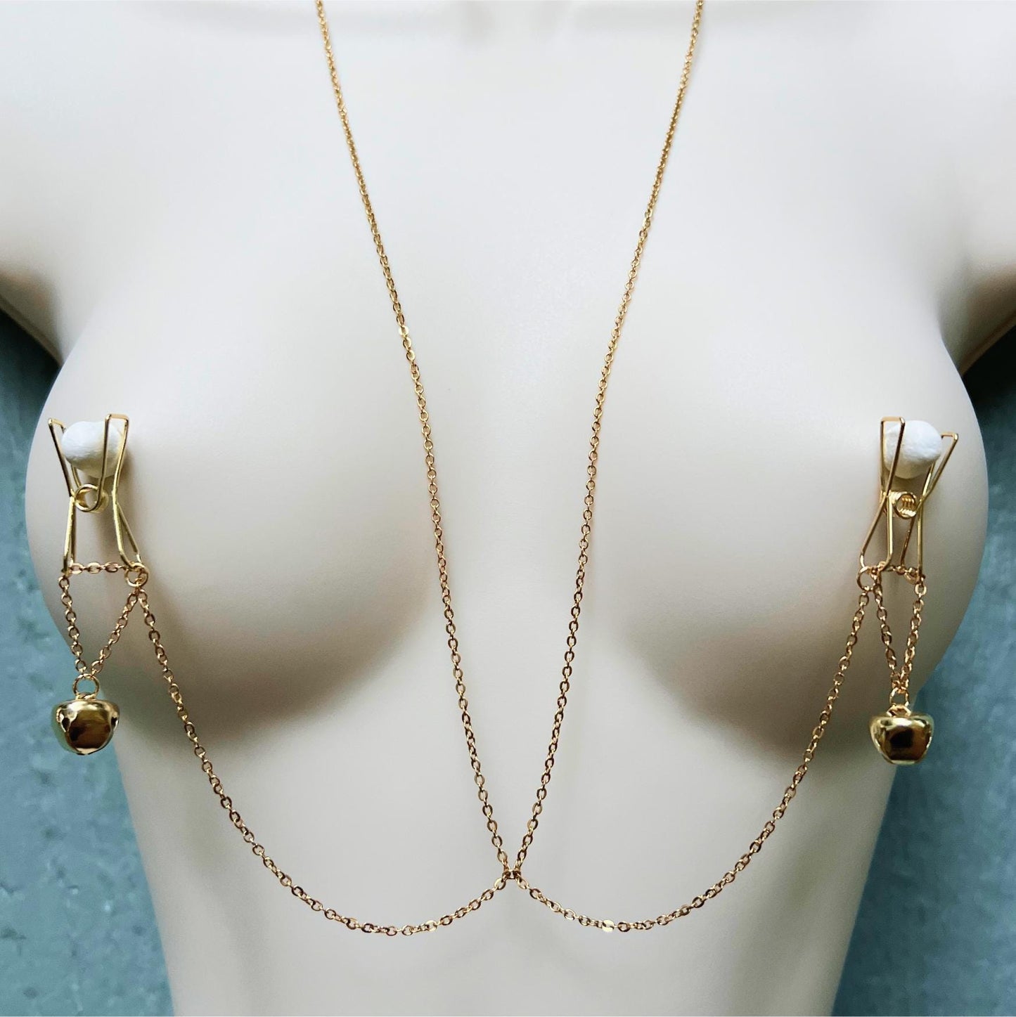 Dainty Nipple Clamps with Jingle Bells - Body Chain Jewelry / Bra Chain Harness