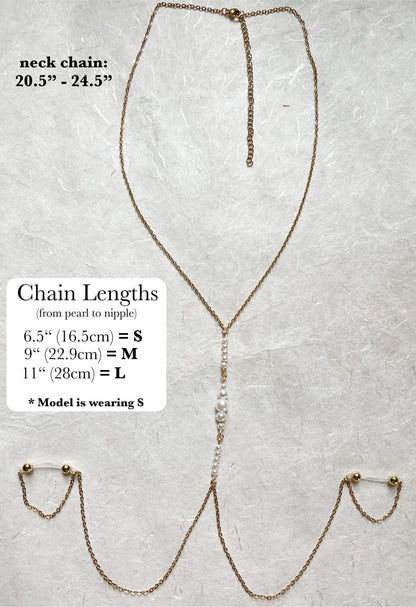 Pearl Nipple Chain to Faux Nipple Non Piercing / Body Chain Bra Jewelry