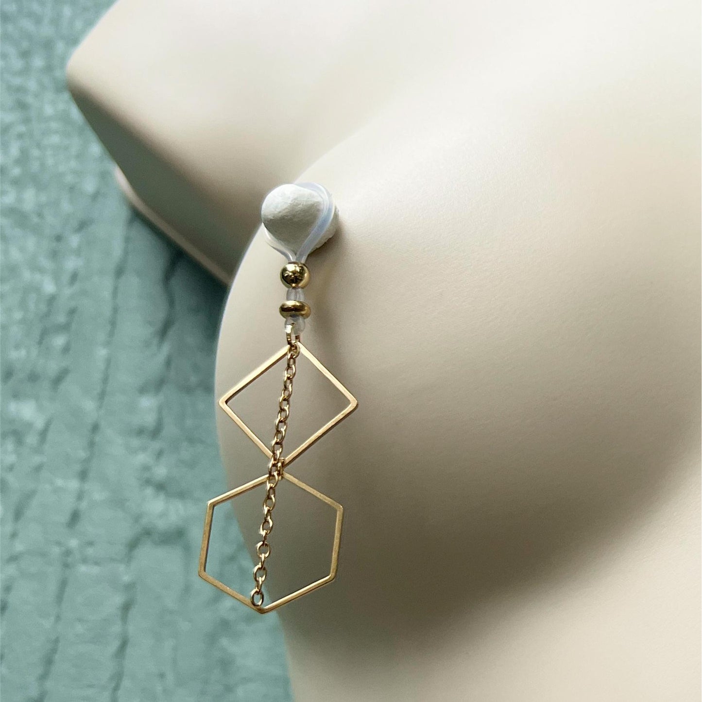 Boho Polygon Non Piercing Nipple Jewelry / Faux Nipple Piercing Dangle