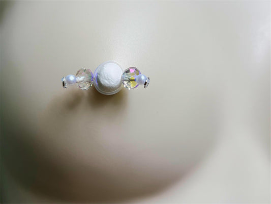 sparkly glass bead nipple jewelry with pearls, nipple piercing with glass barbell and pearls