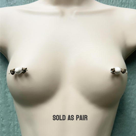 Leopard Nipple Jewelry - Barbell Fake Nipple Piercing  / Non Piercing Nipple Jewelry