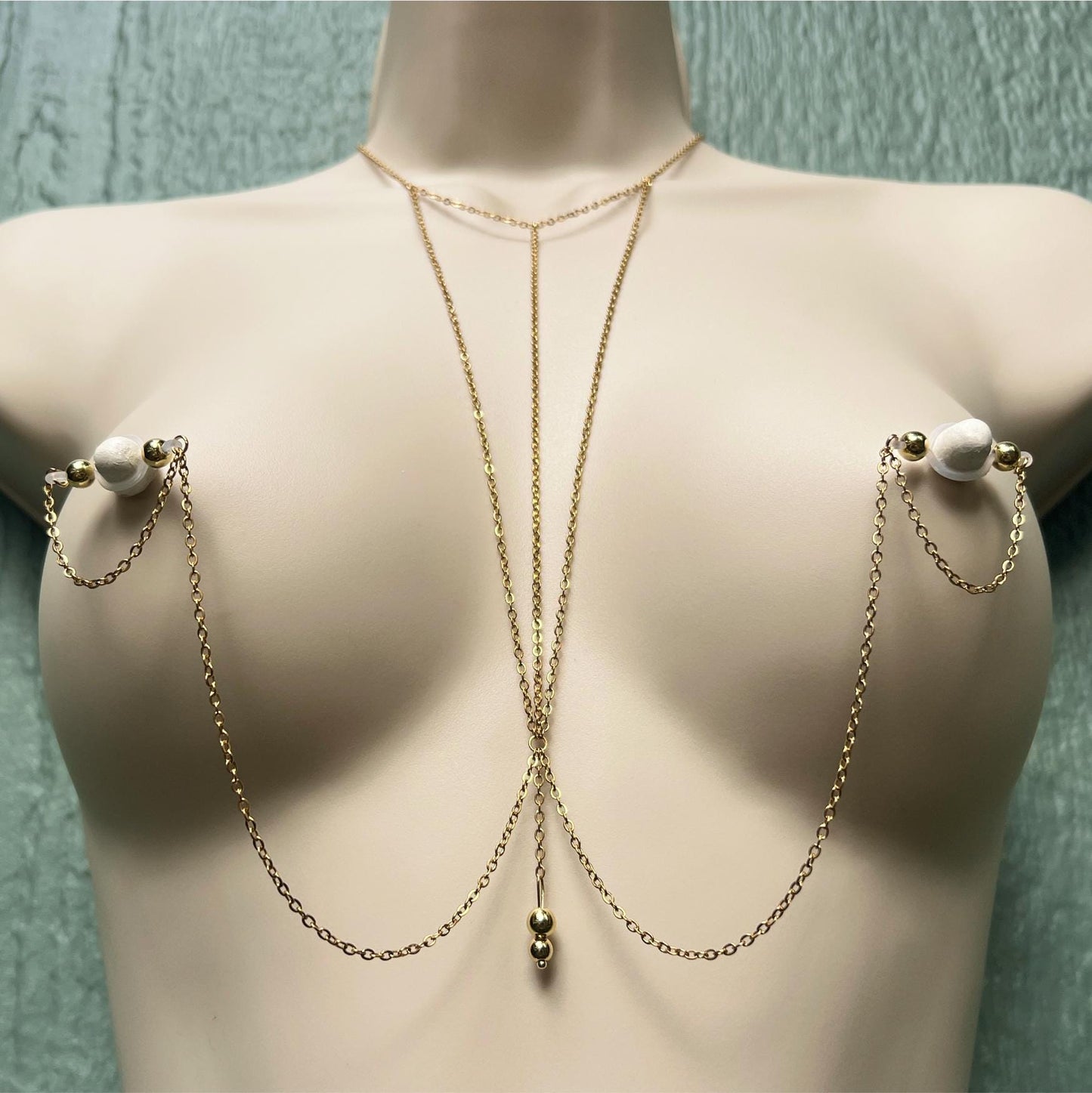Vertical Choker Necklace to Faux Nipple Piercing - Body Chain Jewellery / Bra Chain Necklace