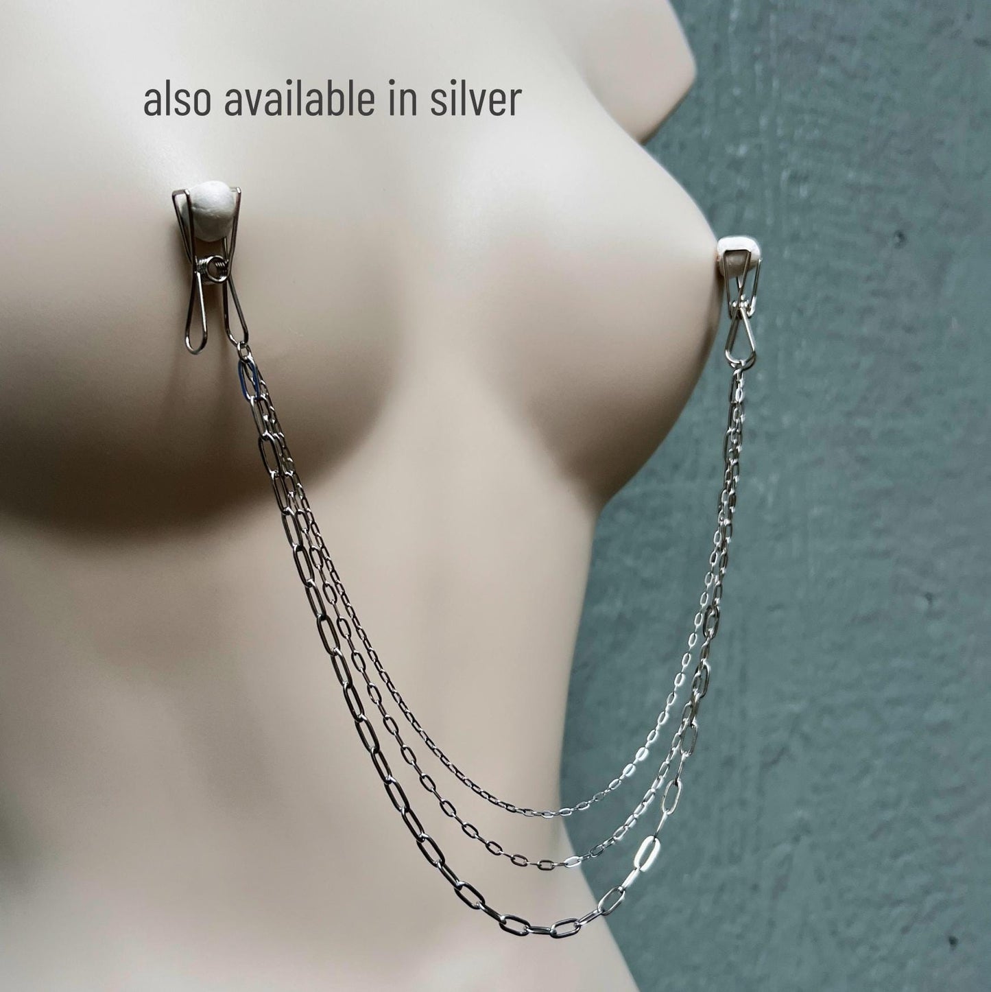 Nipple Clamps with Chains - Triple Nipple Chain Connector / Body Chain to Nipple Jewelry