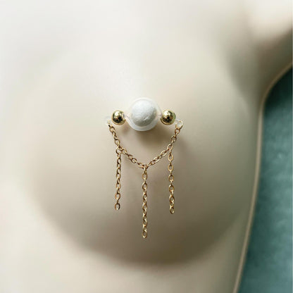 Triple Nipple Chain Non Piercing - Barbell Nipple Chain Piercings / Non Piercing Nipple Jewelry