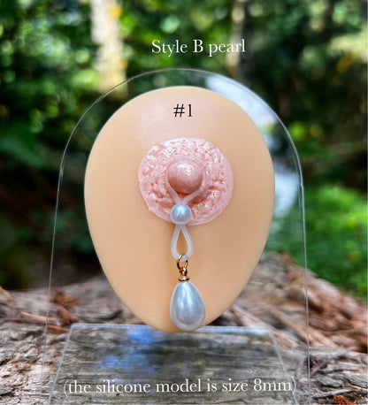 Pearl Nipple Noose Dangle - Faux Nipple Piercing / Non Piercing Nipple Jewelry