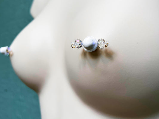 Sparkly Nipple Piercing for Unpierced Nips, Minimalist fake Nipple Piercing, Barbell Style Nipple Jewelry with faceted glass beads