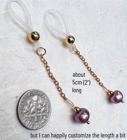 Real Purple Pearl Nipple Noose Dangle - Faux Nipple Piercing / Non Piercing Nipple Jewelry