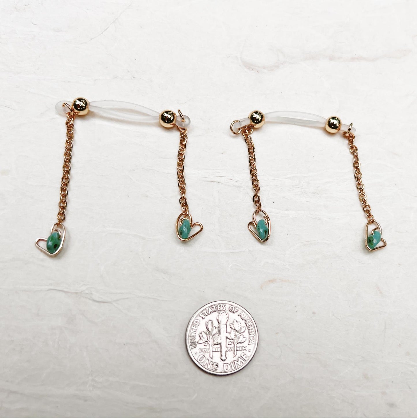 Turquoise Hearts - Barbell Nipple Chain Piercings / Non Piercing Nipple Jewelry