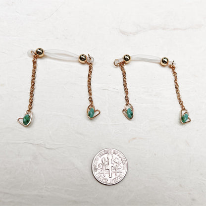 Turquoise Hearts - Barbell Nipple Chain Piercings / Non Piercing Nipple Jewelry