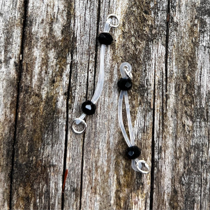 Dainty Sparkly Black - Barbell Nipple Rings / Faux Nipple Piercing