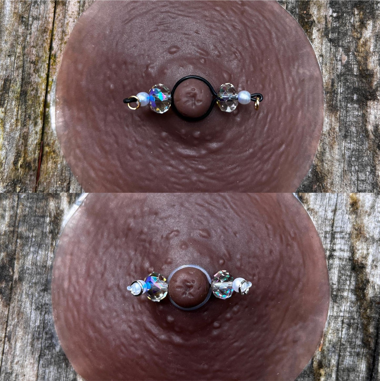 Glass Crystal & Pearls - Barbell Nipple Rings / Faux Nipple Piercing