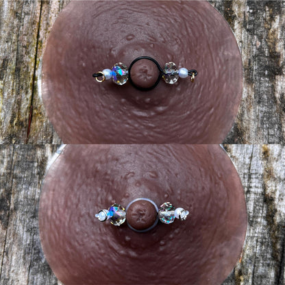 Glass Crystal & Pearls - Barbell Nipple Rings / Faux Nipple Piercing