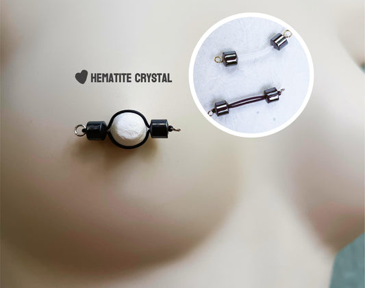 fake nipple piercing with gemstone, grey bead nipple jewelry, hematite nipple piercing