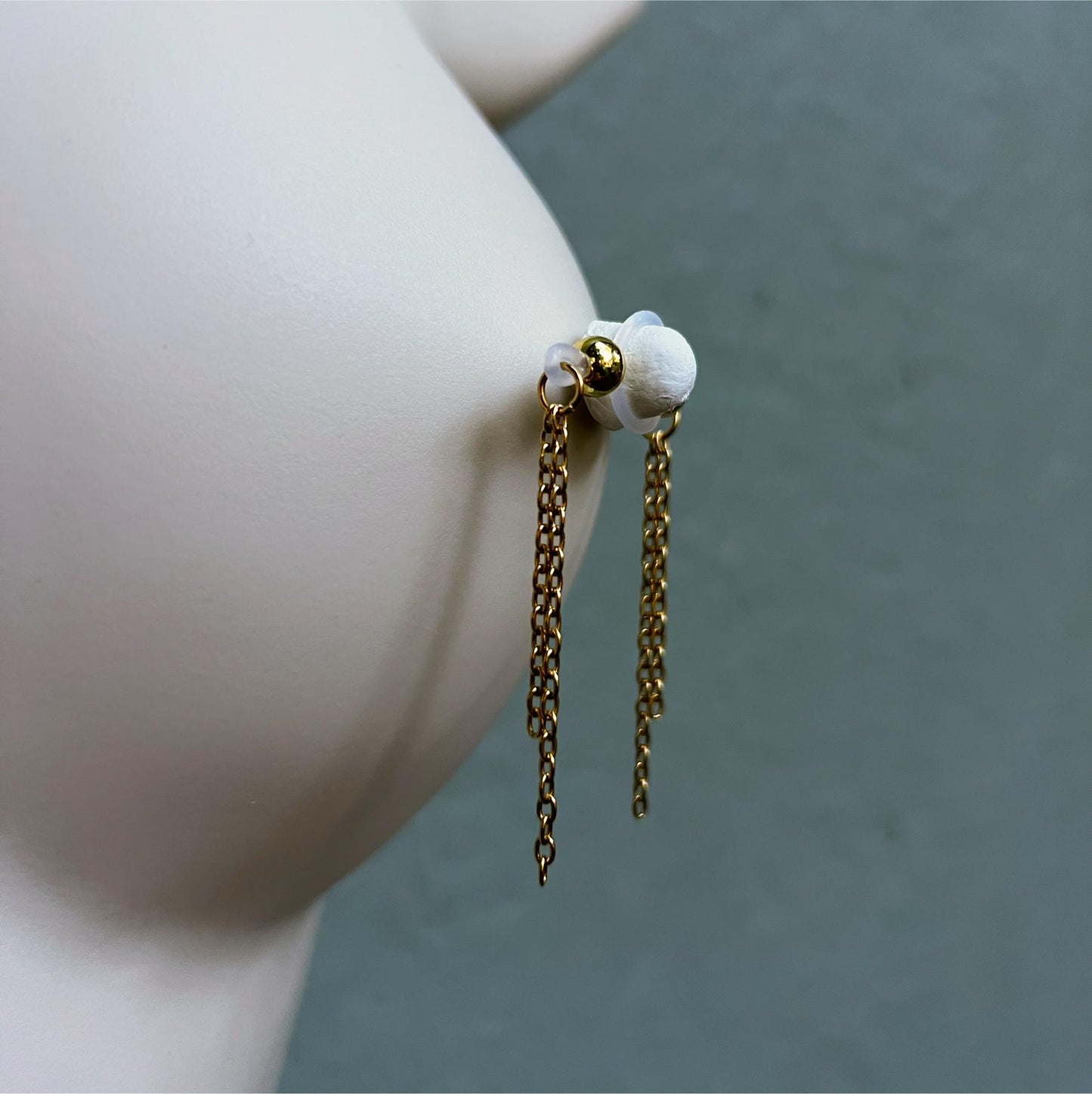 Side Gold Chain Barbell Fake Nipple Piercing - Non Piercing Nipple Jewelry