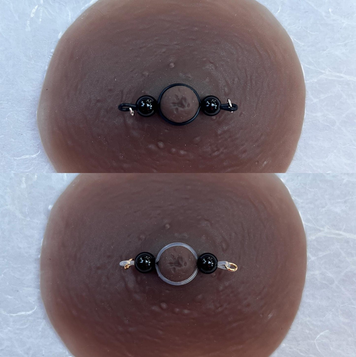 Black Agate - Barbell Nipple Rings / Faux Nipple Piercing