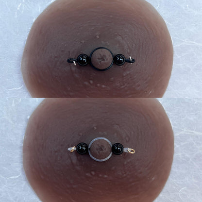 Black Agate - Barbell Nipple Rings / Faux Nipple Piercing