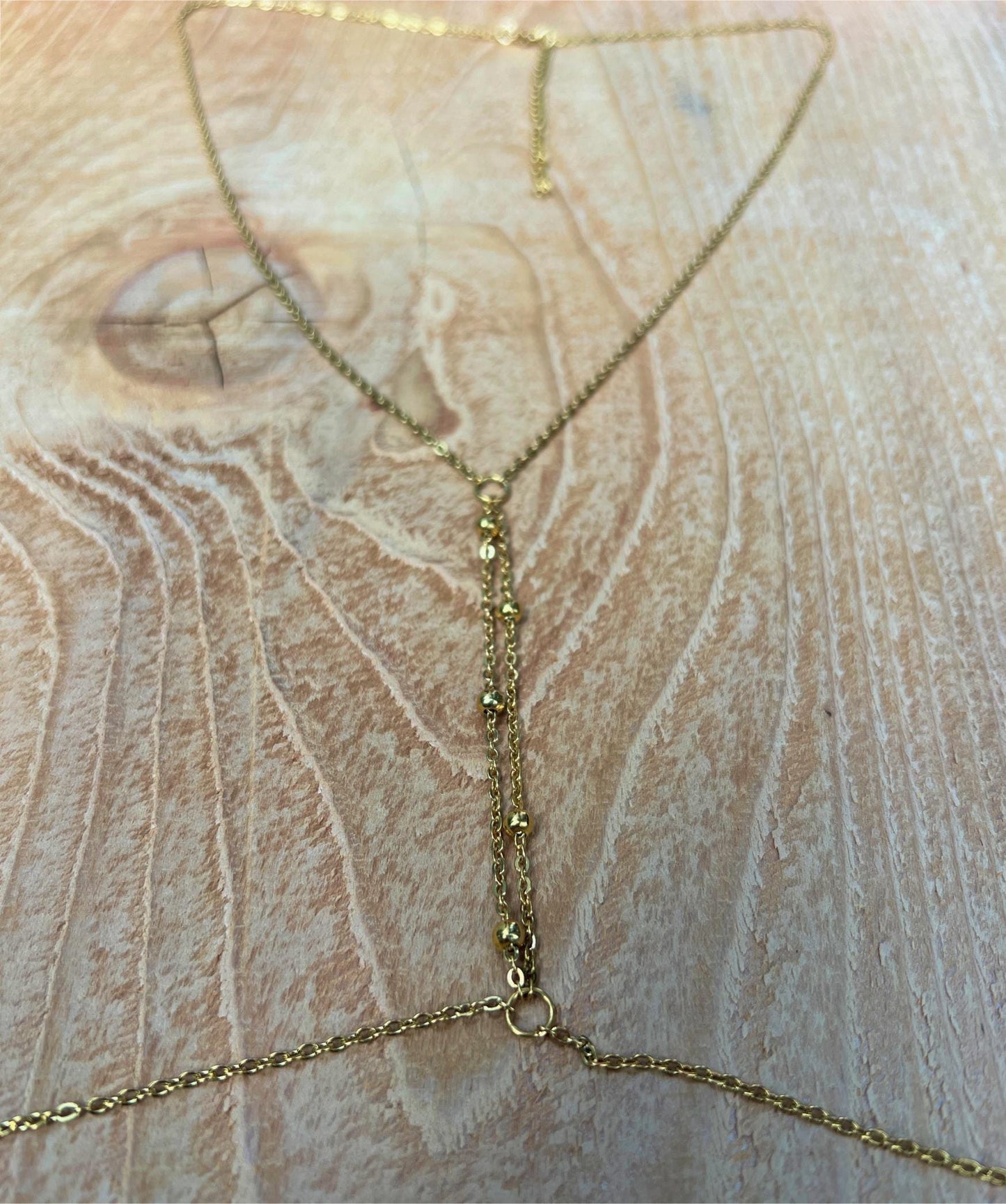 Beaded Center Gold Body Chain Jewelry - Waterproof Bra Chain / Breast Harness